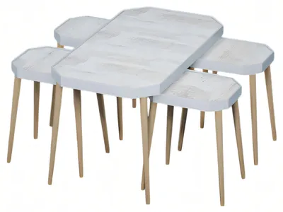 Produktbild von Eleganter weißer Holz Couchtisch mit Beistelltischen im modernen Stil