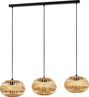Produktbild von EGLO Pendellampe Amsfield 1, 3-flammige Pendelleuchte über Esstisch, Hängeleuchte aus Metall in Schwarz und Bambus in Braun, Hängelampe mit E27, L96cm