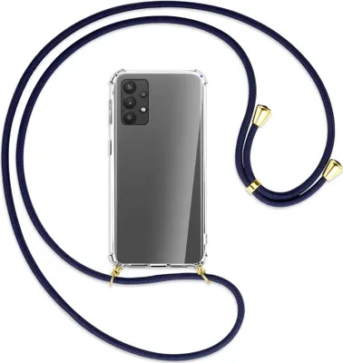 Produktbild von Handykette Backcover-Schutzhülle mit Band (Metall goldfarben) für Samsung Galaxy A32 4G (A325) - dunkelblau