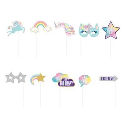 Produktbild von Fotobox Requisiten "Einhorn-Party" 10er-Set | Mehrfarbig