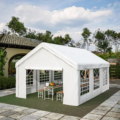Produktbild von Faltpavillon 4x6m Pavillon Faltbar Wasserdicht Gartenzelt, UV-Schutz Pavillons & Partyzelte Festzelt mit 4 Seiten, Zeltgarage, für Camping/Garten,weiß