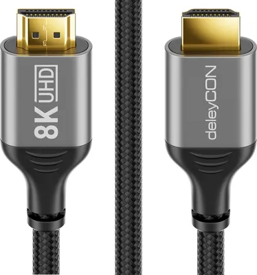 Produktbild von deleyCON 1m 8K HDMI 2.1 Kabel - Nylon Kabel Aluminiumstecker UHD-II 8K@60Hz 7680x4320p 4K@120Hz 4320p 2160p Dolby DTS HDR eARC CEC HDTV Ethernet