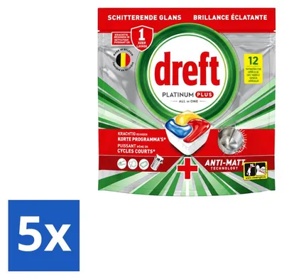 Produktbild von 5 x Dreft Platinum Plus All-in-One Geschirrspültabs Lemon - 186 g - Vorteilspackung - 5 Stücke