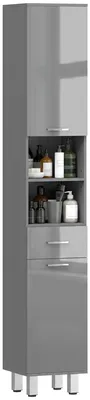 Produktbild von Badezimmerschrank, Badkommode, mit Regalen und Schublade, verstellbar, Grau