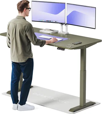 Image de Desktronic HomeOne Bureau électrique réglable en hauteur 160x80cm Vert/Vert avec fonction mémoire, technologie anti-collision, ports de recharge USB-A et USB-C