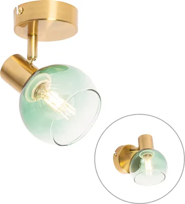 Produktbild von QAZQA - Art Deco Art Deco Spot Gold I Messing mit grünem Glas - Vidro I Wohnzimmer I Schlafzimmer - Stahl Rund - LED geeignet E14