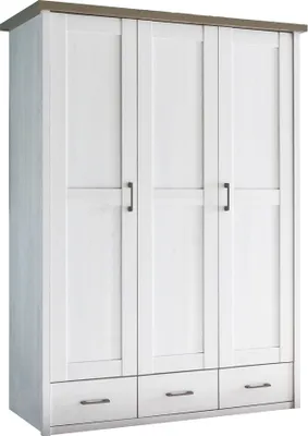 Produktbild von Kleiderschrank LUND-78, Landhaus Design, in Pinie weiß Nb./Trüffel Eiche Nb., B/H/T: ca. 148/201/62 cm