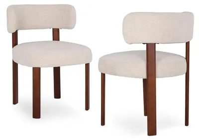 Image de Lot 2 chaises latérales en bois, chaises de cuisine vintage style ferme avec dossier ouvert incurvé -beige avoine