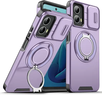 Produktbild von Handyhülle für Motorola Moto G 5G 2024 Dual-Layer Stoßfest Militär Hülle mit Dia Kameraschutz und Magnetisch Ring Ständer Lila