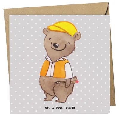 Produktbild von Mr. & Mrs. Panda Klappkarte Bauingenieur Herz - Grau Pastell - Geschenk, doppelkarte, Baustelle, Orange Weste, anlasskarte, Grußkarte, Statiker, faltkarte, Bauarbeiter