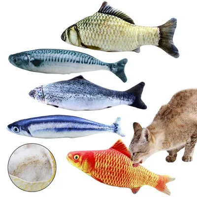 Obrázok produktu pre Sada 5 hračiek pre mačky – mačacia mäta, ryby, 20 cm. Interaktívna podložka pre mačky