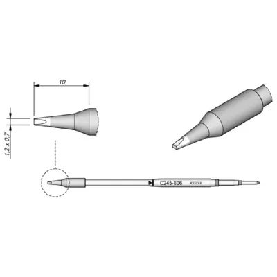 Produktbild von JBC Lötspitze Serie C245 Meißelform, C245806/1,2 x 0,7 mm, gerade, 20 mm länger C245806