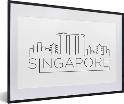 Produktbild von MuchoWow® MuchoWow® Gerahmtes Poster Skyline "Singapur" auf weißem Hintergrund 60x40 cm - Poster mit zchwarzem Bilderrahmen - Schlafzimmer - Plakat in Rahmen - Drucken
