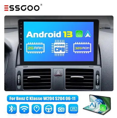 Obrázok produktu pre Autorádio 9 palcov s Androidom 13 pre Mercedes C-Trieda W204 S204 (ročníky 2006-2011), s GPS navigáciou, CarPlay, Android Auto, dotykovým displejom, 2 DIN, Bluetooth, Wi-Fi, 32 GB pamäťou