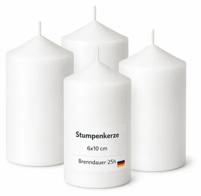 Productafbeelding van Stompkaarsen (verpakking van 4 stuks) - Diameter 6 cm x hoogte 10 cm - Wit