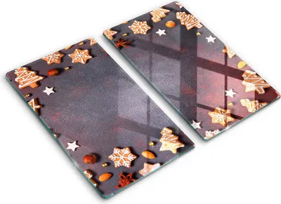Produktbild von Glasschneideplatte - Herdabdeckplatte - 2x30x52 cm -Schneidebrett - Spritzschutz -Lebkuchen Weihnachten