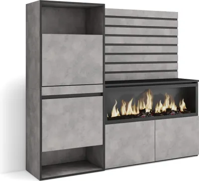 Immagine prodotto di COZY Credenza, 167x35x145cm, Camera da letto, Camino elettrico XXL, Scarpiera, Cemento