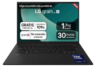 Produktbild von LG Gram 14ZD90T, Intel Core Ultra 7, 35,6 cm (14"), 1920 x 1200 Pixel, 16 GB, 1 TB, FreeDOS