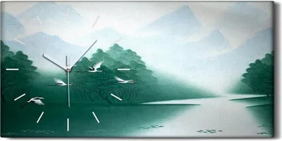 Produktbild von Dekor Leinwand Uhr Wandbilder 60x30 Chinesische Malerei von Vogelkräne - weiße Hände