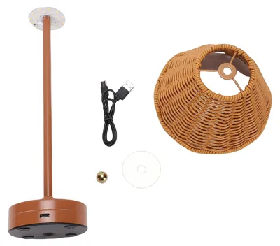 Image de Lampe de table vintage LED, abat-jour en osier tressé, 3 couleurs, sans fil, idéale comme lampe de bureau, lampe de chevet ou veilleuse, avec intensité lumineuse réglable, pour la décoration de chambre, couleur marron
