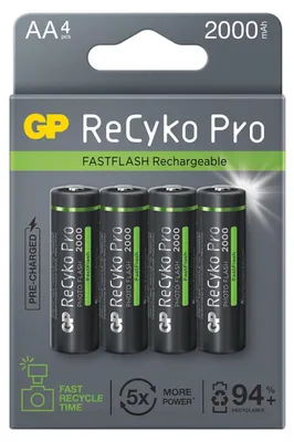 Produktbild von GP Batteries ReCyko Photoflash, Wiederaufladbarer Akku, AA, Nickel-Metallhydrid (NiMH), 1,2 V, 4 Stück(e), 2000 mAh