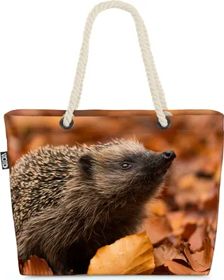 Produktbild von VOID Igel Herbst Laub Blätter Strandtasche Shopper 58x38x16cm 23L XXL Einkaufstasche Tasche Reisetasche Beach Bag