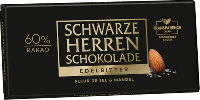 Produktbild von Schwarze Herren Edelbitterschokolade Fleur de Sel und Mandel 100g