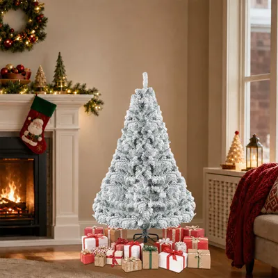 Produktbild von 150cm Künstlicher Weihnachtsbaum,Tannenbaum Beflockung mit Metallständer,Realistische Weihnachtsbäume für Haus Weihnachtsdekorationen