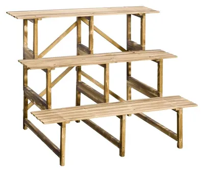 Obrázek produktu pro Police na rostliny, masivní cedr, 100 x 80 x 78 cm, 3stupňový design, nosnost 80 kg, vysoká stabilita