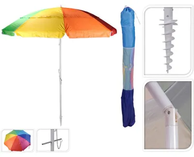 Produktbild von BBQ Strandsonnenschirm Multicolor 220cm - UV Schutz - Strandzubehör