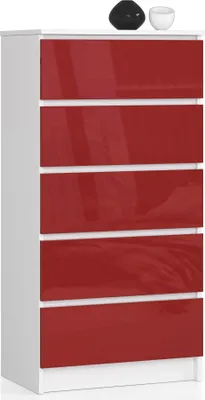 Produktbild von Akord Kommode Mit 5 Schubladen Weiß-Rot Hochglanz 60X40X121 Cm