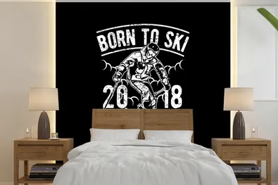 Produktbild von MuchoWow® Fototapete für Wohnzimmer oder Schlafzimmer Wandtapete Vinyl Motivtapete Ski - Berg - Jahrgang - 300x300 cm - Wanddekoration