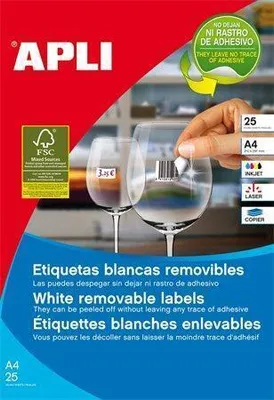 Produktbild von APLI 10199, Weiß, Selbstklebendes Druckeretikett, A4, Laser/Inkjet, Entfernbar, Rechteck