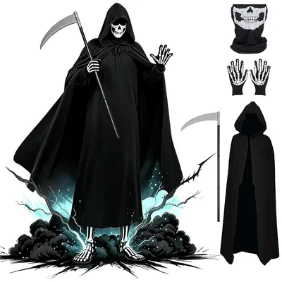 Obrázek produktu pro Kostým pro muže, Smrtka, děsivý design, velikost L, kostým na Halloween