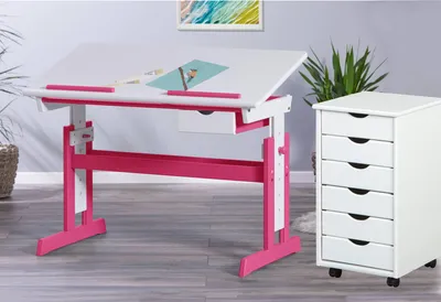 Produktbild von Kinderschreibtisch PIJII Pink weiß + Rollcontainer Simon Komplettset