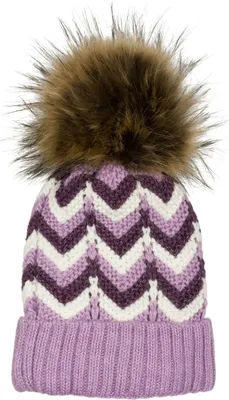Produktbild von styleBREAKER Damen Strick Bommelmütze mit Zick-Zack Muster und Fleece Futter, Winter Fellbommel Mütze, Strickmütze 04024188