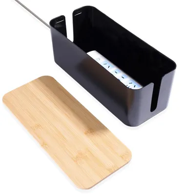 Kabelaufbewahrungsbox aus Bambus, 32 x 13,5 x 12 cm, schwarz