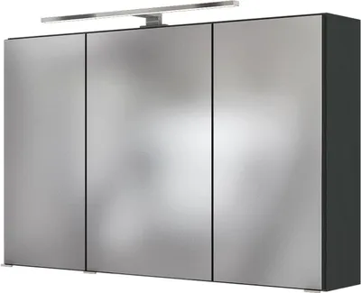 Produktbild von Spiegelschrank "Florida" in grafitgrau mit 3 Türen und 6 Einlegeböden. Abmessungen (BxHxT) 120x64x20 cm