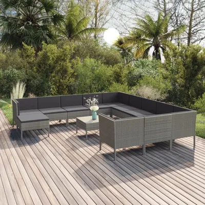 Produktbild von 13-tlg. Garten-Lounge-Set mit Auflagen Poly Rattan Grau , Gartenmöbel-Sets Design 2024