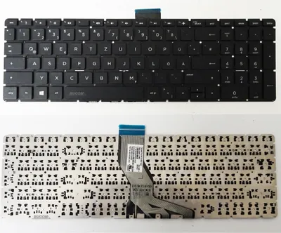 Two views of a laptop keyboard, one assembled and one disassembled.