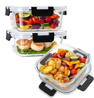 Image de Boîtes repas, étanches, compatibles micro-ondes et four, lot de 3