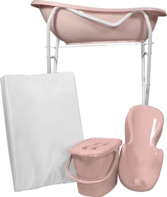 Produktbild von MamaLoes Baby-Badeset, 5-teilig, hellrosa, ab 0 - 12 Monate geeignet, inkl. Badewannenständer