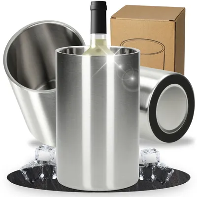 Produktbild von Flaschenkühler 'Chill' - Doppelwandiger Weinkühler edelstahl Ø10cm für Wein, Sekt, Champagner und Bier - silber
