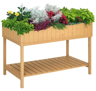 Produktbild von Pflanzkasten Tannenholz erhöht mit Stauraum darunter, 117 L, Entwässerungslöcher – Hochbeet Balkon Terrasse Garten rückenschonend | platzsparend