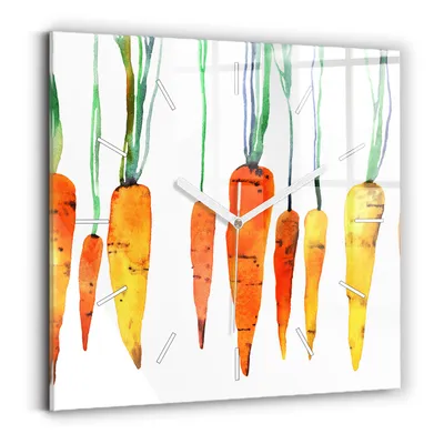 Produktbild von Wallfluent Wanduhr – Stilles Quarzuhrwerk - Uhr Dekoration Wohnzimmer Schlafzimmer Küche - Zifferblatt mit Striche - weiße Zeiger - 30x30 cm - Illustration von Karotten