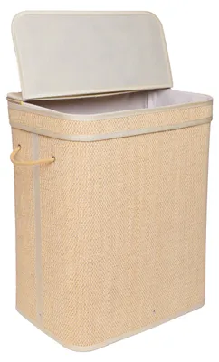 Zdjęcie produktu dla Relaxdays Kosz na bieliznę z pokrywą, bambus, 90 l, składany pojemnik na bieliznę, wys. x szer. x gł.: 61 x 49 x 33 cm, skrzynia na bieliznę do łazienki, kolor naturalny