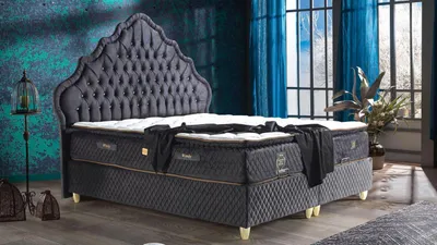Obrázek produktu pro Postel Designové postele černé čalounění Ložnicový nábytek Chesterfield