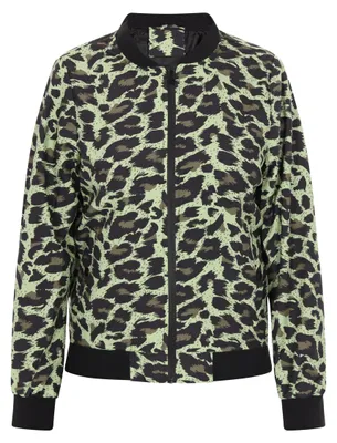 Produktbild von Damen Jacke in der Farbe Grün in Größe S mit einem Tiermuster und einem Stehkragen