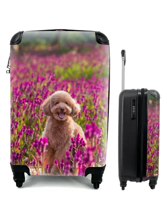 Obrázek produktu pro Kufr Příruční zavazadlo na kolečkách Malý cestovní kufr na 4 kolečkách Pes - Květiny - Levandule - Jaro - Velikost kabiny < 55x40x23 cm a 55x40x20 cm