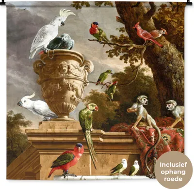 Produktbild von MuchoWow® Wandteppich Wandbehang Die Menagerie - Melchior d' Hondecoeter - Vogel 150x150 cm Tapisserie Dekoration Wandtuch - Wohnaccessoires - Modernes